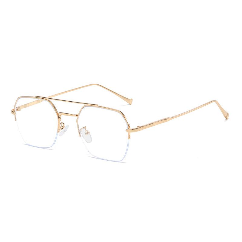 Trend Chan Weiting Same Male Metal Double Beam Half Frame Anti-Blue Glasses Thin Face Flat Glasses Glasses Frame Female