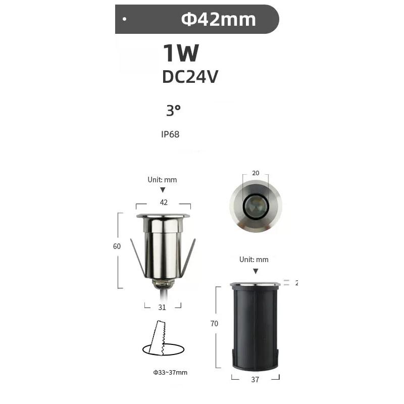 

Небольшие светодиодные подземные светильники DC24V IP67, водонепроницаемая лампа из нержавеющей стали, 2 Вт, утопленное в землю садовое точечное освещение DC24V 6000K