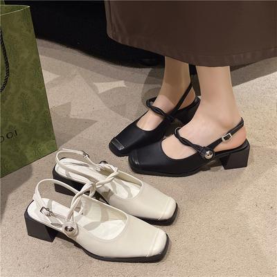 Sandales d'été pour femmes à bride étroite, chaussures habillées à talon carré, chaussures Mary Jane d'extérieur pour dames en cuir verni