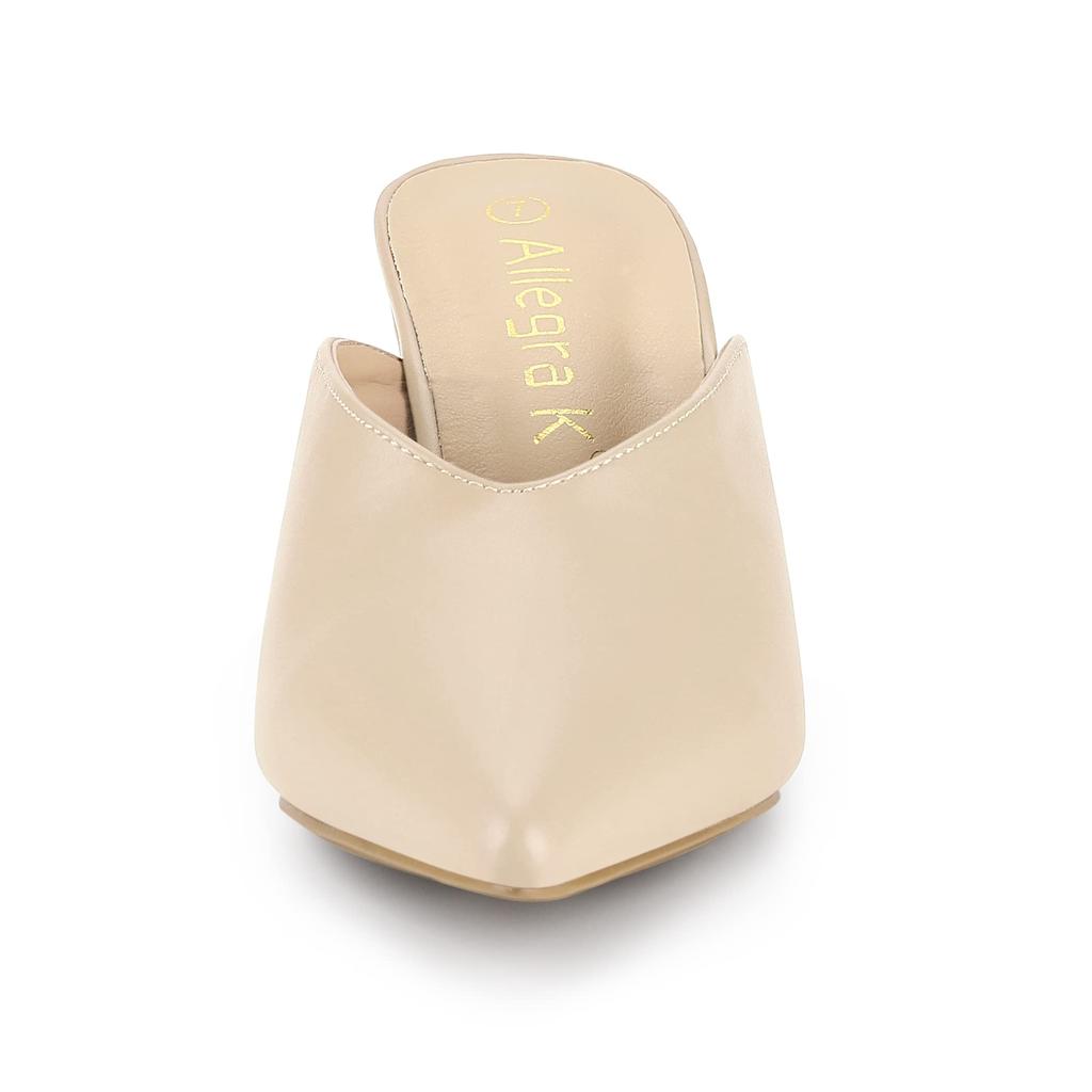 Allegra K Damen Sandalen mit klobigem Absatz, geschlossenem Vorderteil und spitzer Zehenpartie, Beige, Größe 24,0 cm