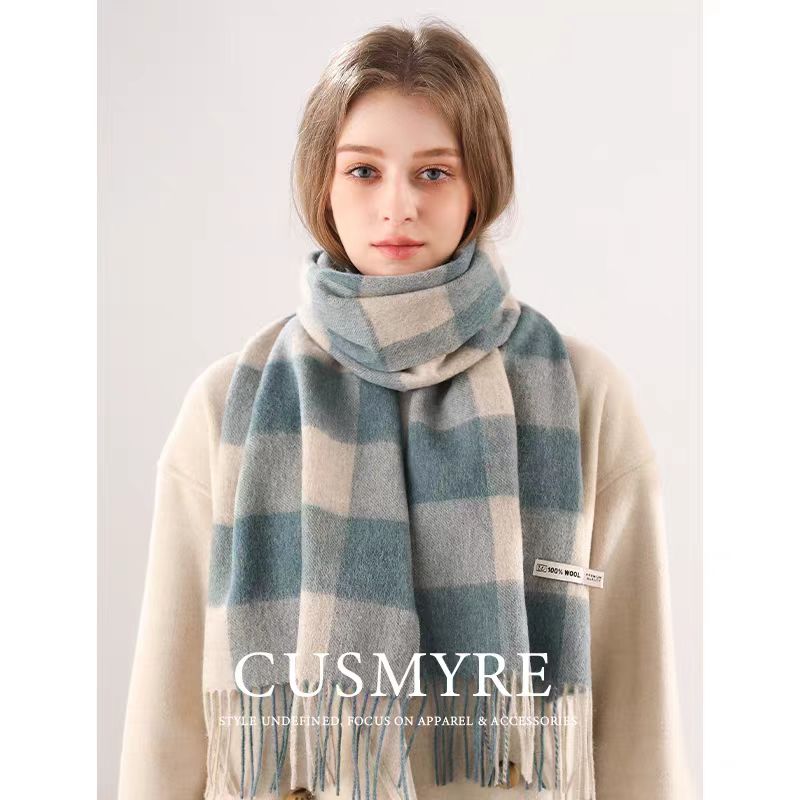 Checkerboard Grain Scarf Female Winter Warm Pure Wool Cashmere Shawl Couple Accessory Premium Sense Windproof Scarf For Women