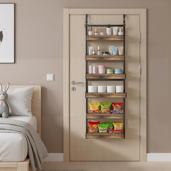 2 In 1 Over The Door Pantry Organizer, Wall Mounted Spice Rack, 6/8 Layer Design Spice Cabinet, Pantry Door Seasoning Shelves with Adjustable Basket