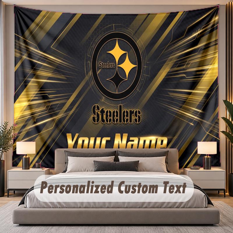 Individualizuotas pavadinimo teksto gobelenas Pittsburgh Steelers Personalizuotas poliesterio sieninis gobelenas miegamajam ir kambariui