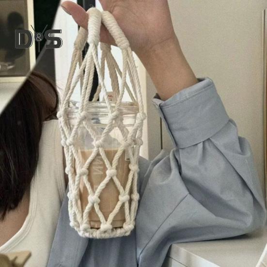 Bolsa bandolera tejida a mano para tazas, portavasos reutilizable tejido a mano, portavasos de té y café frío, fundas decorativas para vasos de agua