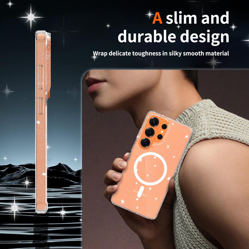 Cute Glitter Clear Case for Magsafe Mag Safe Samsung S26 Plus S25 Edge S24 Ultra S23 Transparent Anti Yellowing Shockproof Phone Cover Accessories