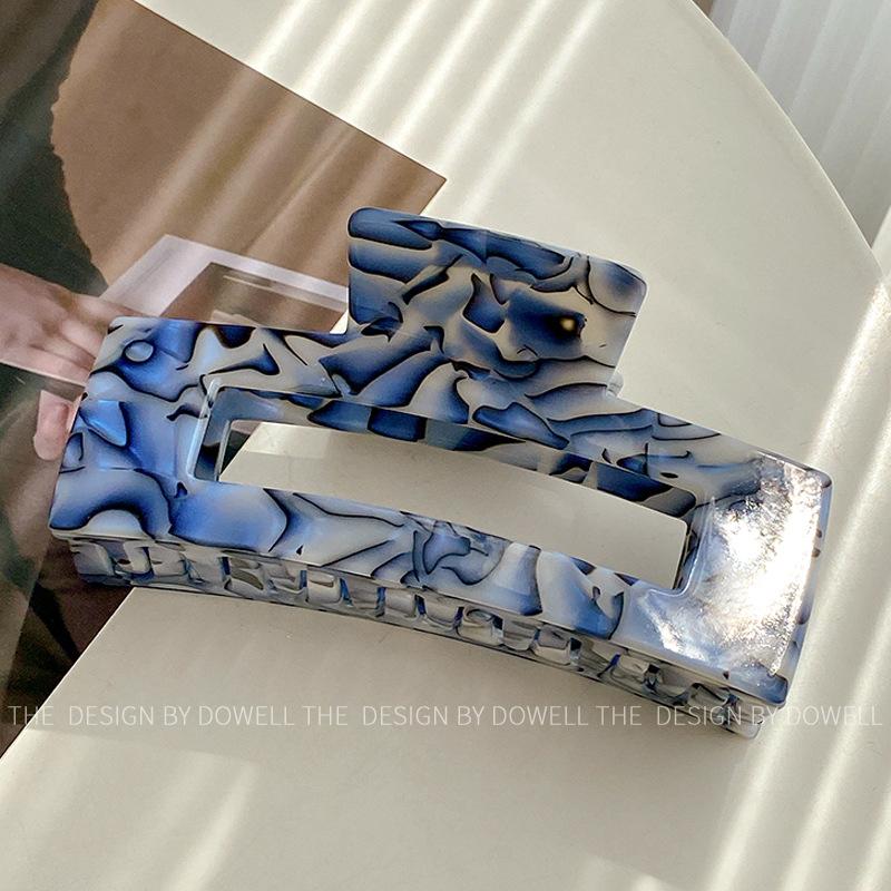 

13cm Trendy Thick Acetate Hair Claw Clip For Women With Bold Geometric Styles Print Blue White