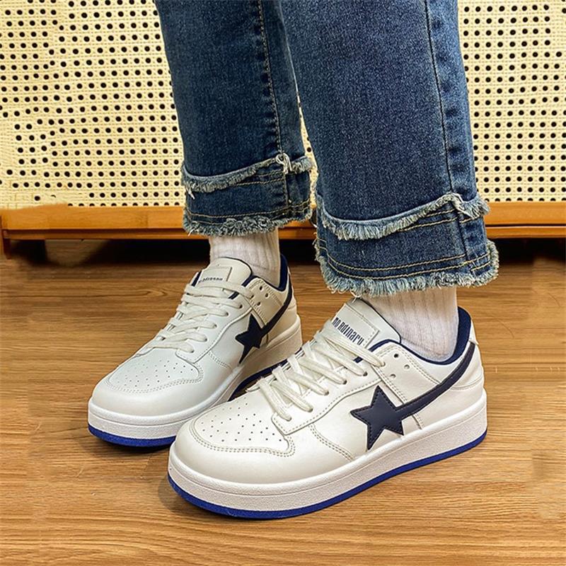 White Dark Blue Color Matching Niche Board Shoes Women's Autumn New Versatile Sports and Leisure White Shoes