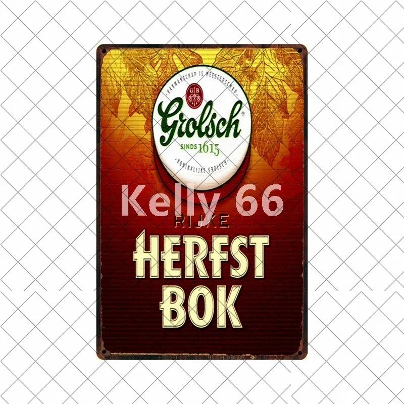 [Kelly66] Grolsch Herfst Bok Bere Rece Aici Artă din tablă Placă metalică Decor pentru casă Pictură 20*30 CM Mărime Dy221