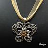 New Vintage Butterfly Necklace Jewelry Fashion Popular Retro Bohemia Style Ribbon Rope Chain Crystal Flowers Pendant Necklace