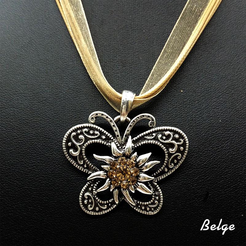 New Vintage Butterfly Necklace Jewelry Fashion Popular Retro Bohemia Style Ribbon Rope Chain Crystal Flowers Pendant Necklace