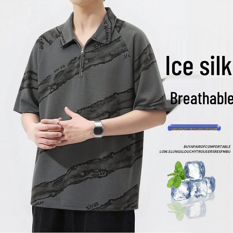 

Men s Ice Silk Quick-Dry Polo T-Shirt - Summer 2026 Collection 3XL серый