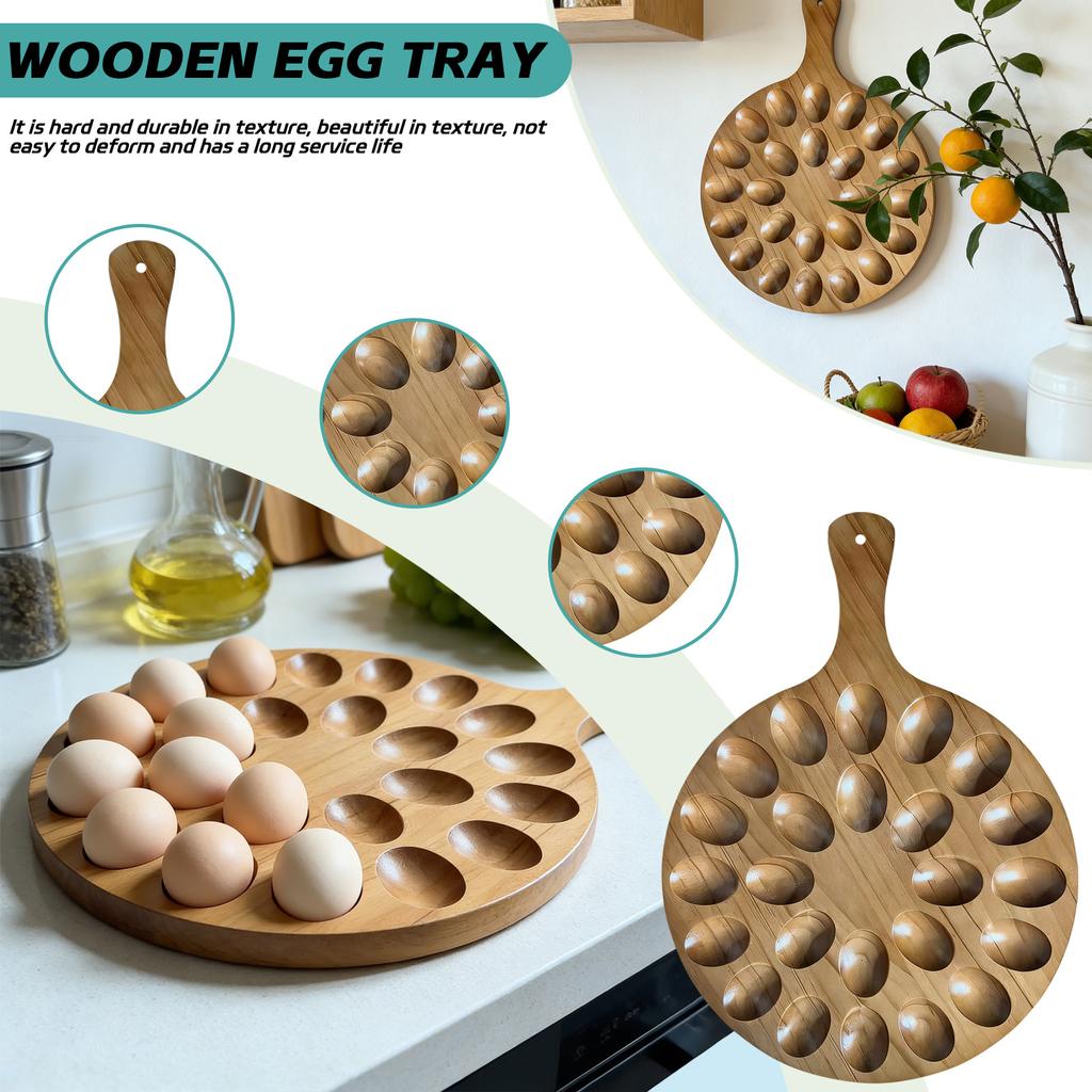 Egg Serving Tray, Wooden Storage Container For Appetizers, Party Platter For 24 Eggs, Bamboos Wood