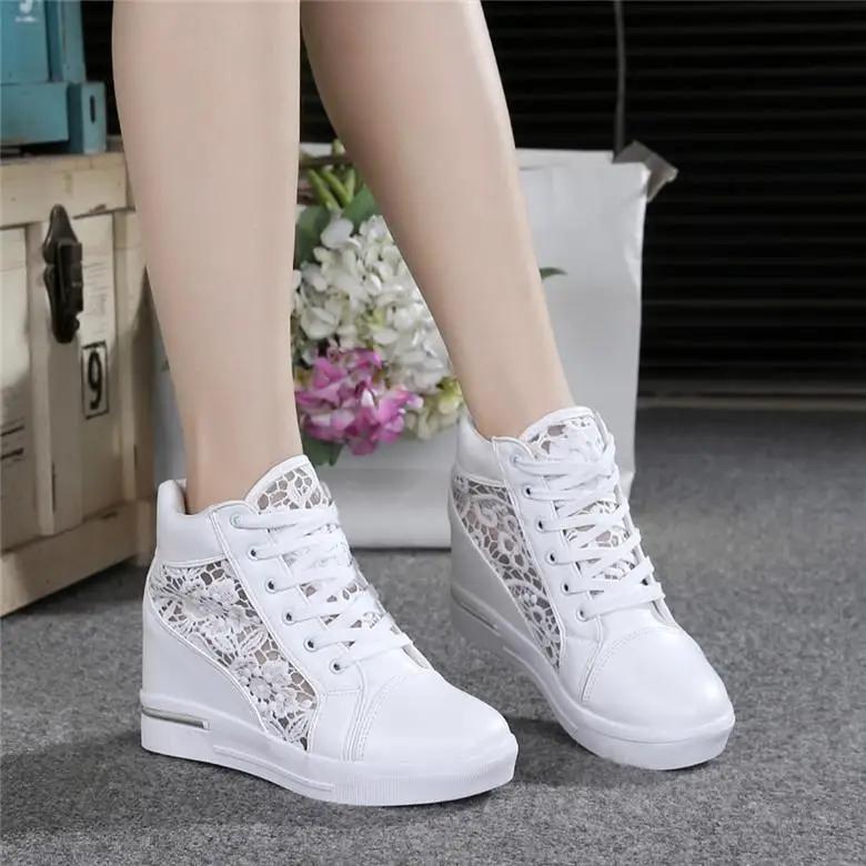 Fashion 2025 New Summer Women's Lace Breathable Mesh Sneakers Flats Loafers High Heels Platform Wedges Ladies Creepers Shoes Fashion