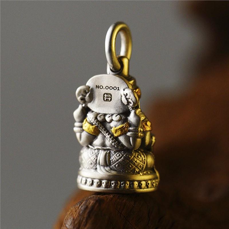 925 Silver Wealth God Elephant Pendant: Retro Handmade Fashion Jewelry
