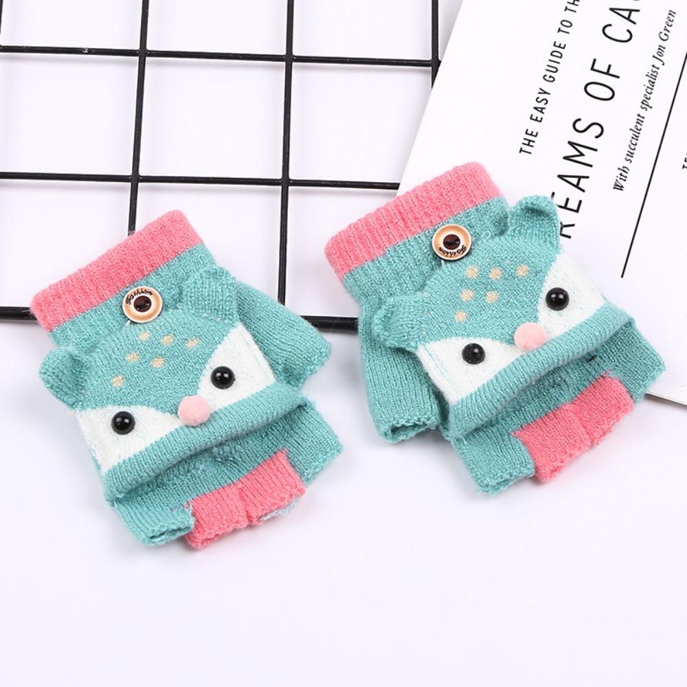 3-6 Years Thicken Kids Knitted Gloves Flip-Open Fingerless Gloves Winter Warm Mittens  for Baby Kids