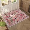 NonSlip Floral Area Rug Washable Low Pile Floor Carpet Decorative Floral Rug Comfortable and Easy Cleaning Carpet
