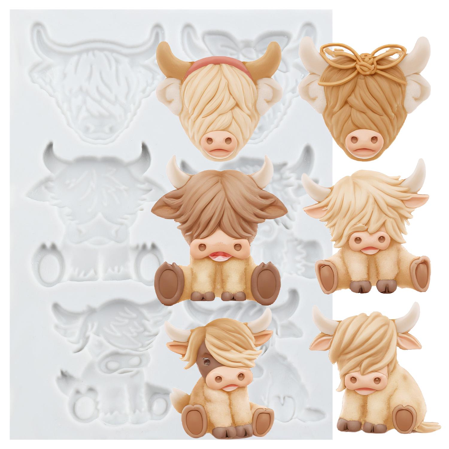 

Cow Silicone Molds Scottish Highland Cattle Fondant Mold Cake Decorating Tools Cupcake Topper Candy Chocolate Gumpaste Mold серый