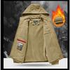 Men's Waterproof Jacket Casual Midlife Fleece Jacket  Autumn Winter Fleece Warm multi-pocket Cargo Coats Hooded Overcoats