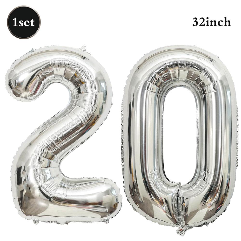 32inch Silver Number Foil Balloons Large Digit 0-9 Helium Globos Happy Birthday Party Decor Wedding Anniversary Graduation 2026
