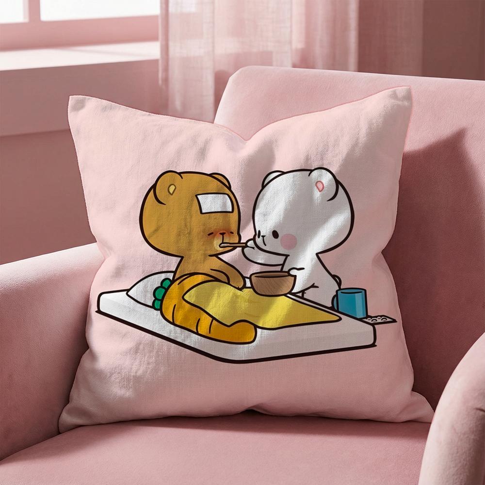 Cute m-Milk and Mocha bBears Cushion Cover Multi-Scene Pillow Cover for Home & Car - Reversible, Soft & Durable for Daily Use