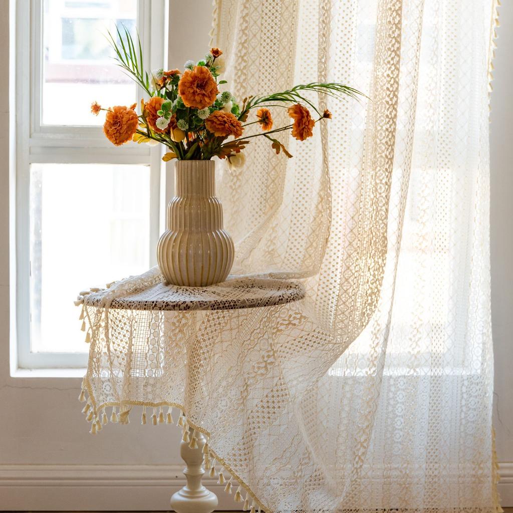 Gentle Lace Curtains American Crochet Hollowed Out Fresh And Translucent Kitchen Living Room Bay Window Curtain Finished Product