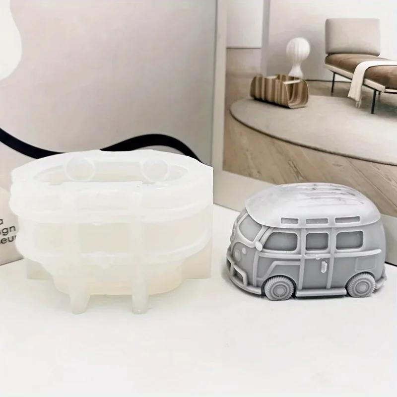 Retro Camping Bus Shaped Silicone Candle Mold DIY Mini Car Mould for Gypsum Resin Craft Making Home Desk Decor