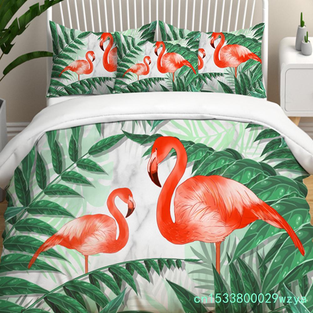 Modern Flamingo Pineapple Print Bedding Set Queen Tropical Plants Leaves Flowers Duvet Cover Hawaiian Islands Floral Pillowcases