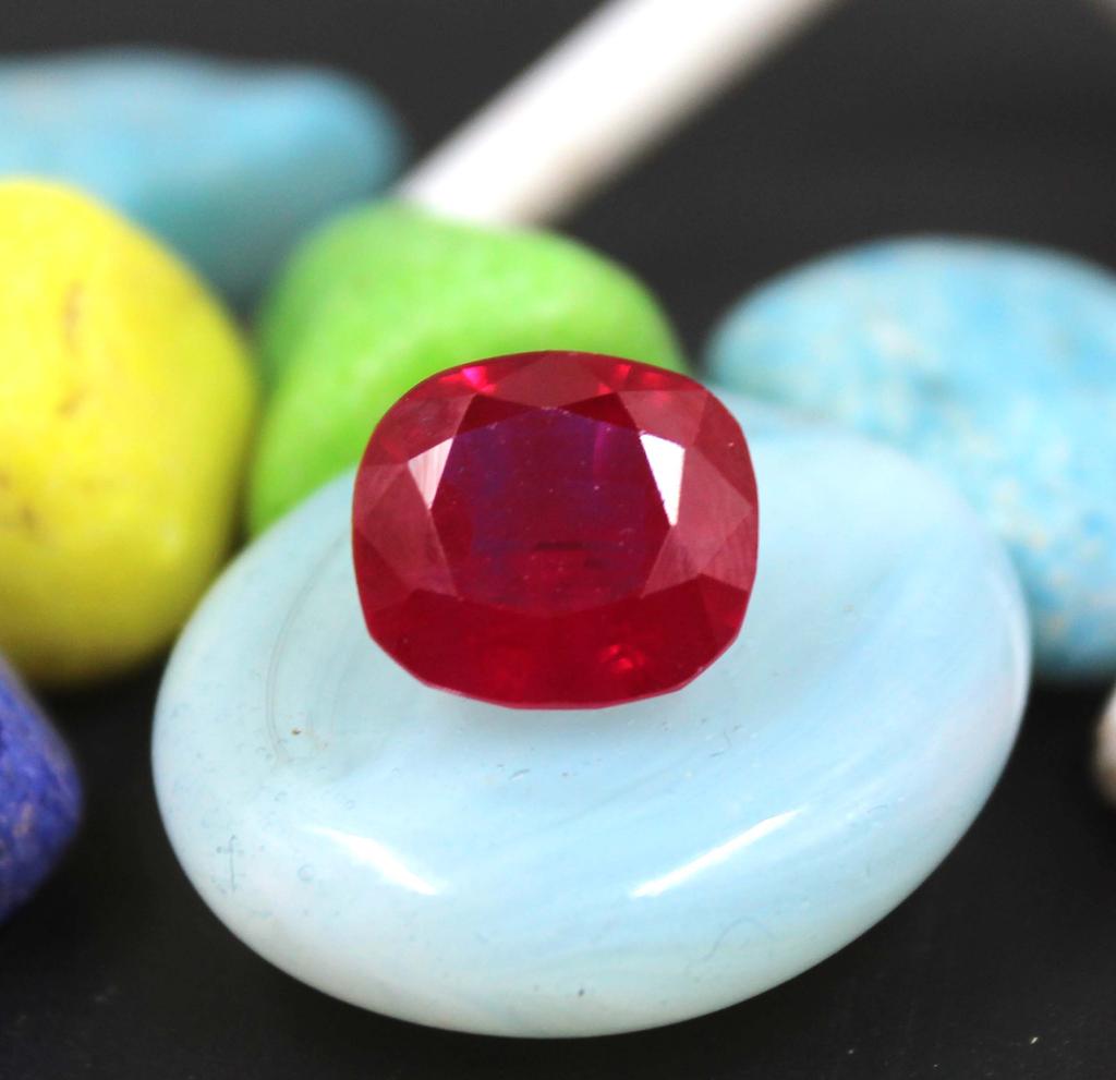 6.70 Carat Martin Luther King Jr. Day Transparent Cushion Shape Red Ruby Certified Burma Gemstone SN187