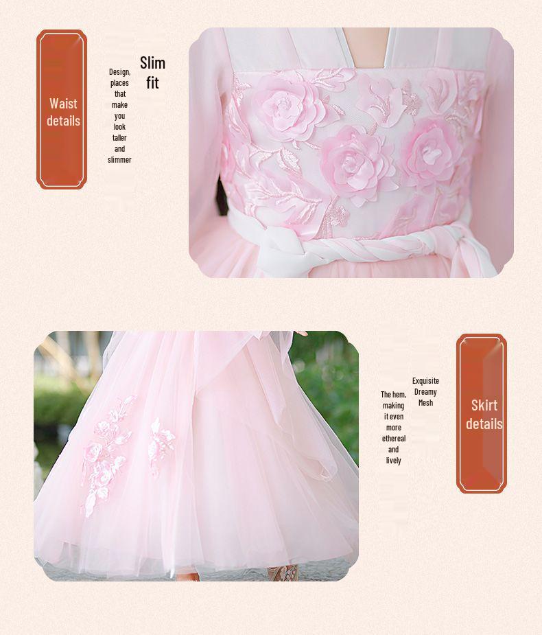 White Girls' Hanfu: New Style Ancient Chinese Fairy Dress with Flowing Guzheng Skirt for Children