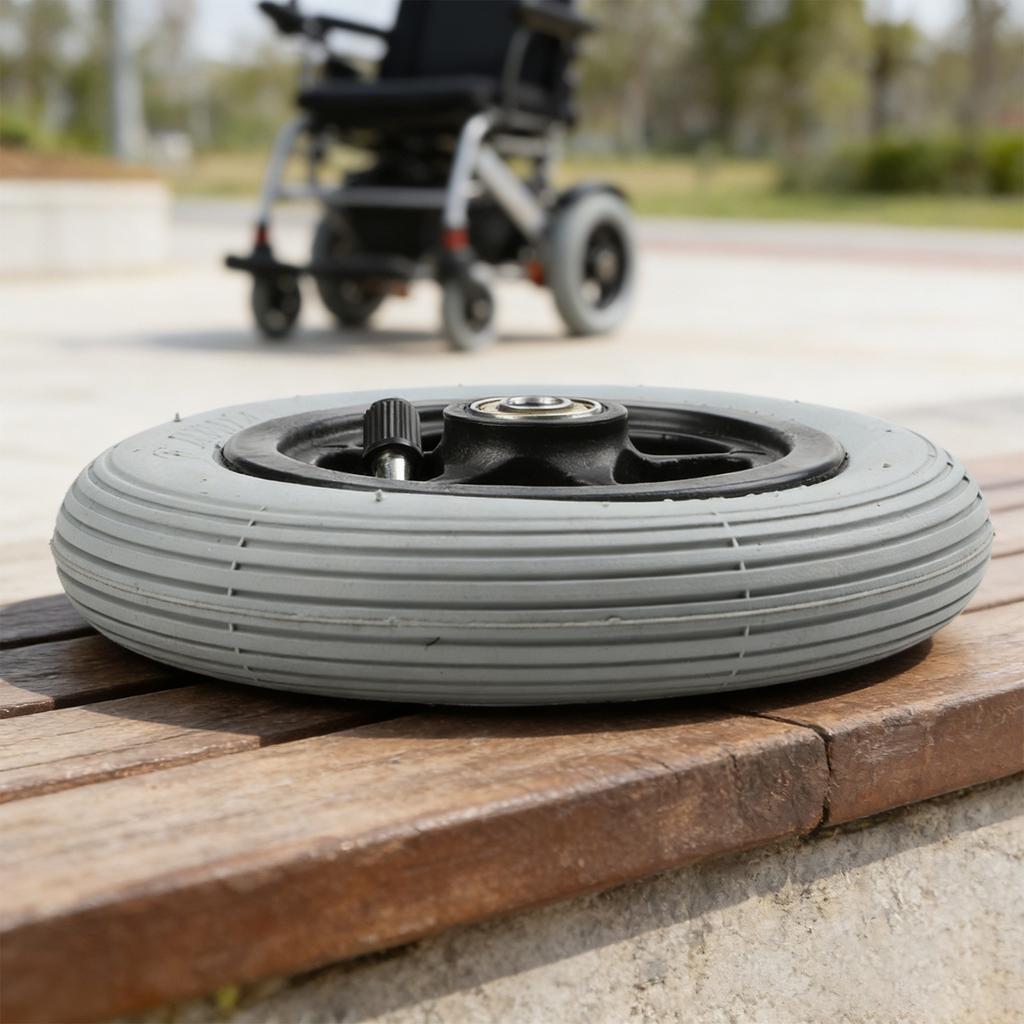 6-Inch Gray Tire Electric Wheelchair Front Wheel Ottobock Compatible