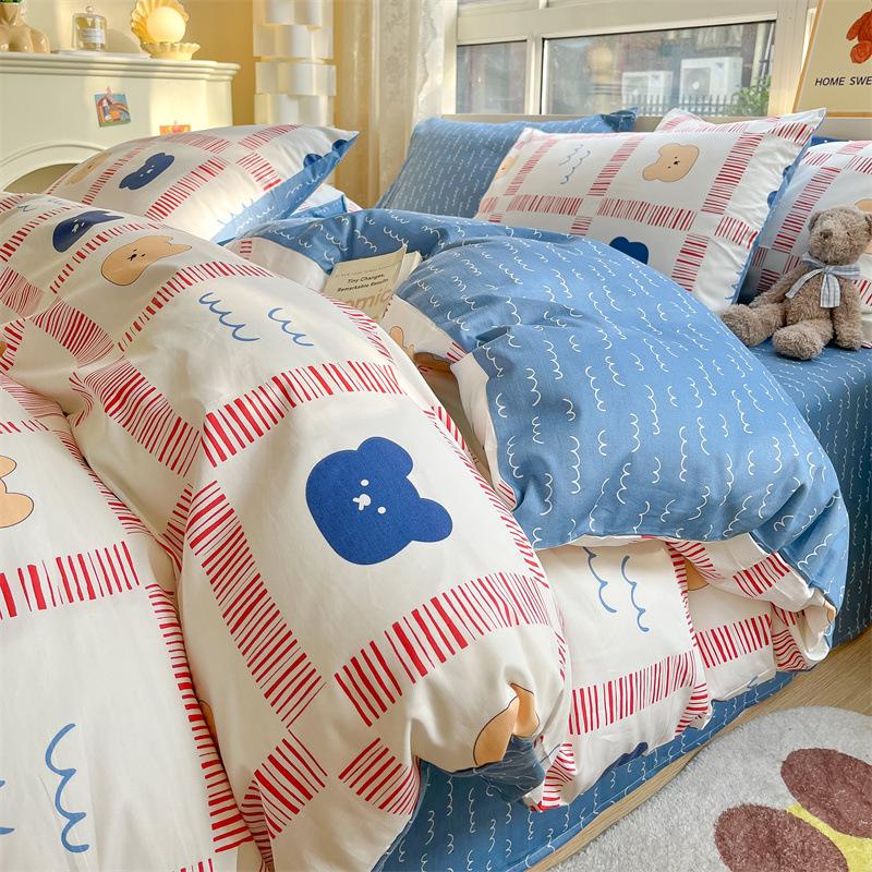 Fire-delt rent bomulls fire-delt sett, ren bomull, friskt og fortykket dynetrekk