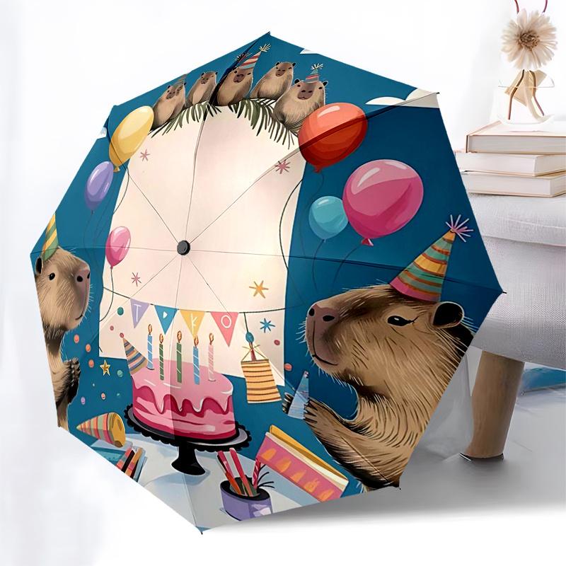 Capybara Themed Travel Umbrella-8 Ribs Automatic Opening and Closing, Portable Folding Design, Compact and Stylish Umbrella Suitable for Out