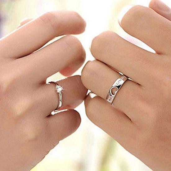 Silver Plated Forever Love Zircon Heart Adjustable Couple Ring