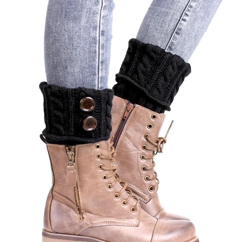 Button Cable Knit Wool Ankle Leg Warmers Women Short Boot Sock ToppersCozy Autumn WinterKnitted Foot Covers WarmShoe Accessories
