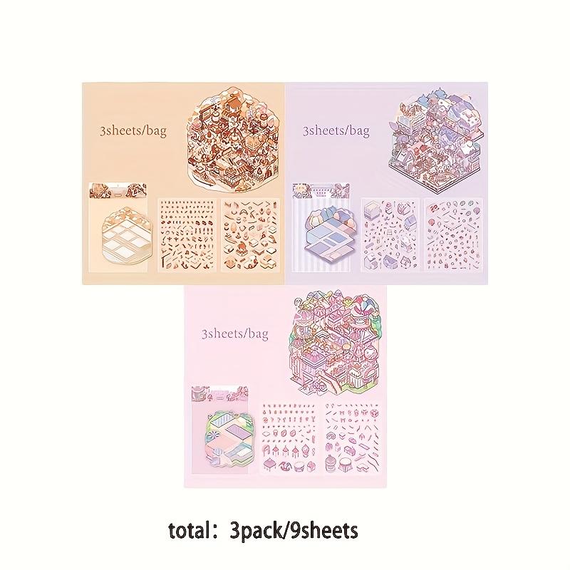 

3Pack/9 Sheets Miniature Landscape 3D Stickers Cartoon PET Sticker for Children New Year Gift Stress Relief Scene Layout Sticker