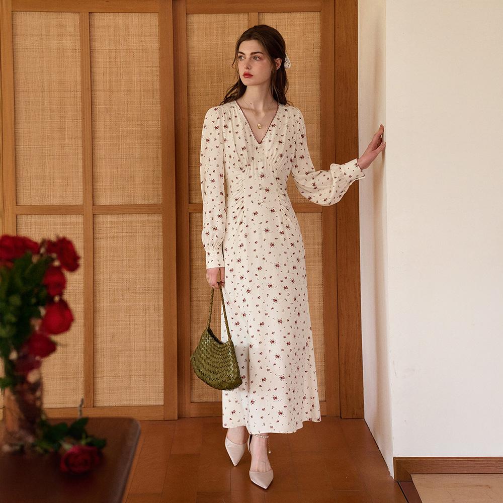 Simpeulleteulo Sr_V-Neck Long-Sleeve Dress