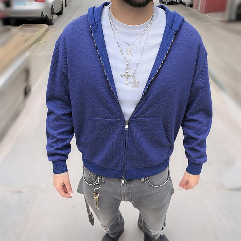 INCERUN Men Long Sleeve Zip-up Casual Hooded Rib Knitted Pullovers Sweatshirts