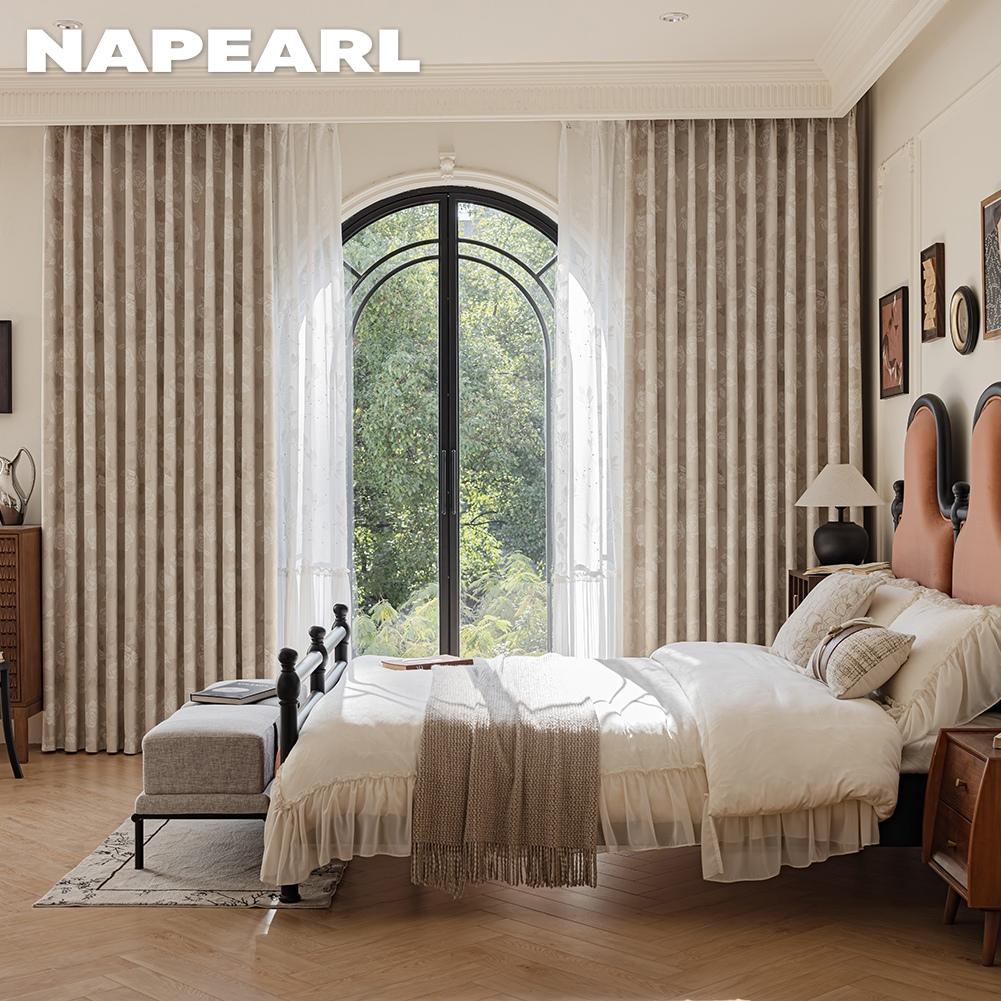 1PC NAPEARL Vintage Elegant Rose Blackout Curtains, French Countryside Style Thick Curtains for Bedroom Living Room Home Decor