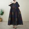 Kortärmad Plus size bomull vintage blommig ny i klänningar för kvinnor avslappnad lös lång sommarklänning