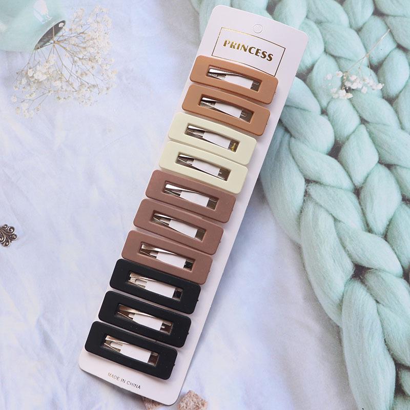 Set of 10 Beige Geometric BB Hair Clips: Versatile Style for Kids