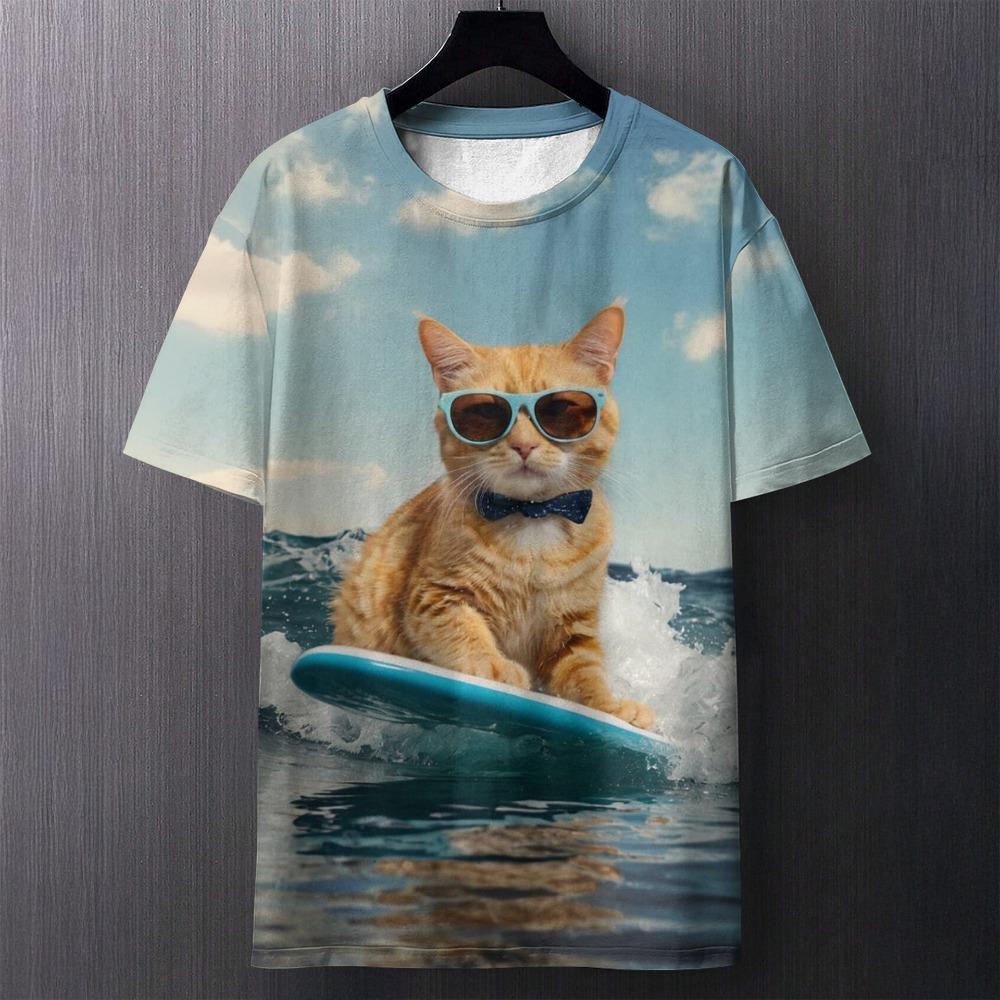 3D T-shirt Men's Cat Printed Comfortable Short Sleeved Comfortable Versatile T-shirts Fashionable