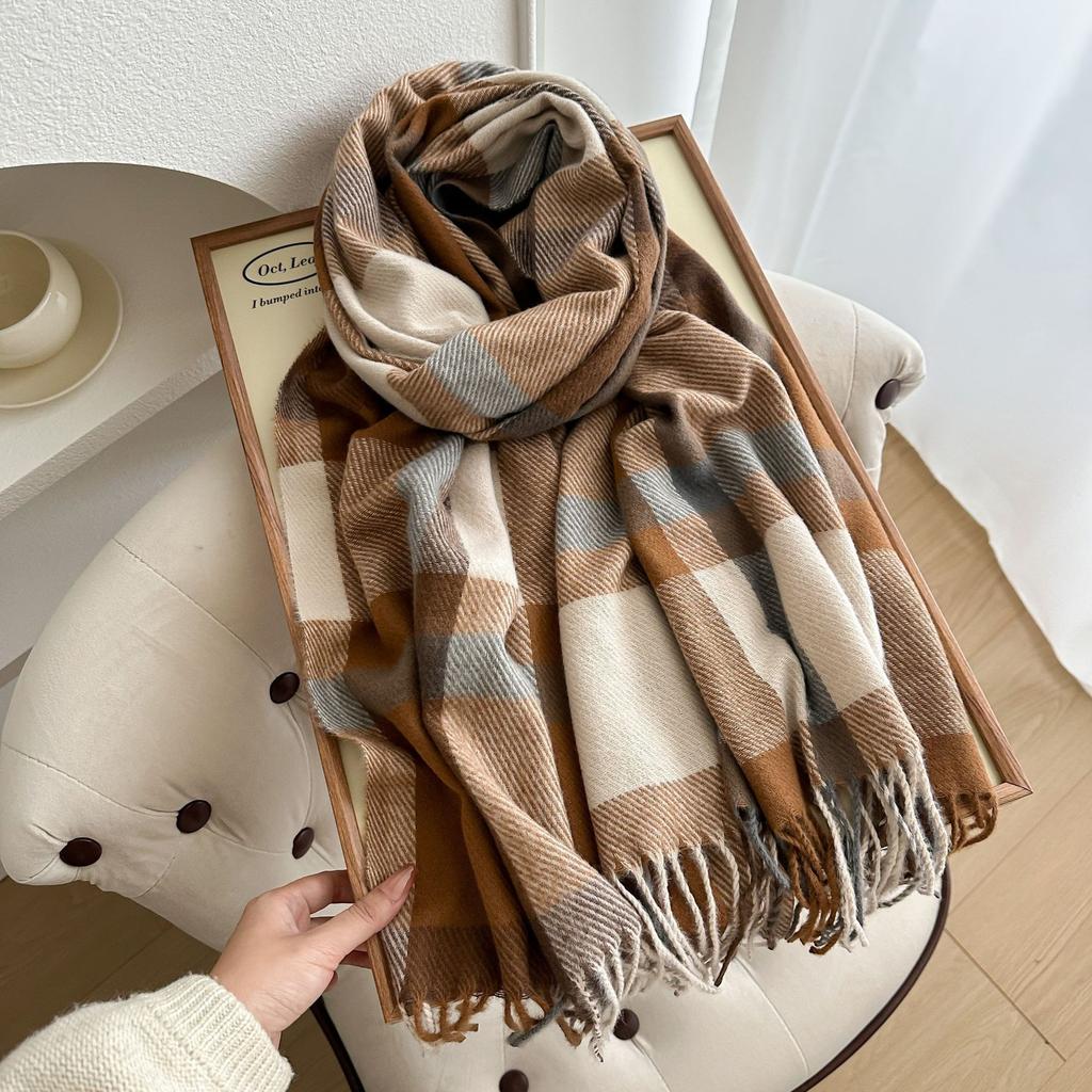 Women Winter Knitted Scarf Headscarf Lady Men Casual Plaid Tassel Warm Scarve Male Foulard Wrap Shawl New Unisex Korean New