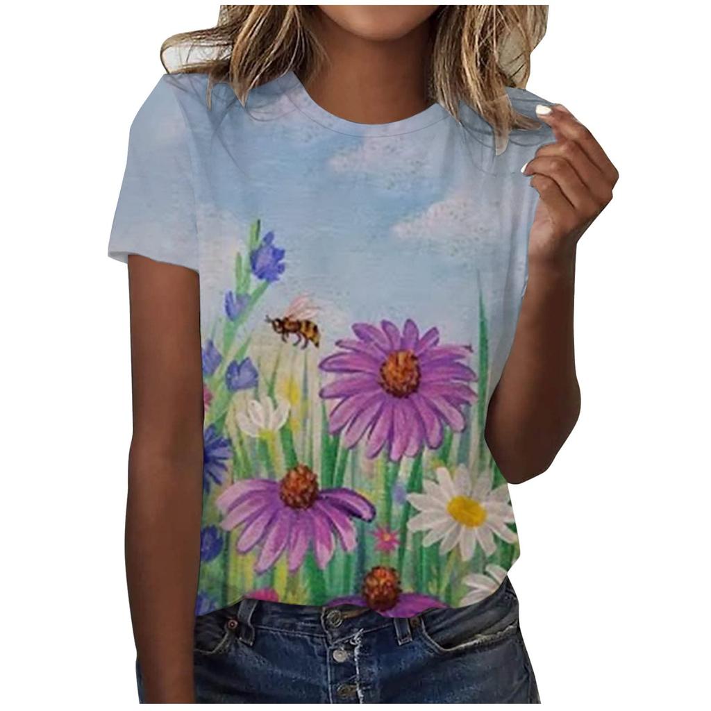 Women's T-shirt dandelion flower 3D printed casual round neck short sleeved T-shirt