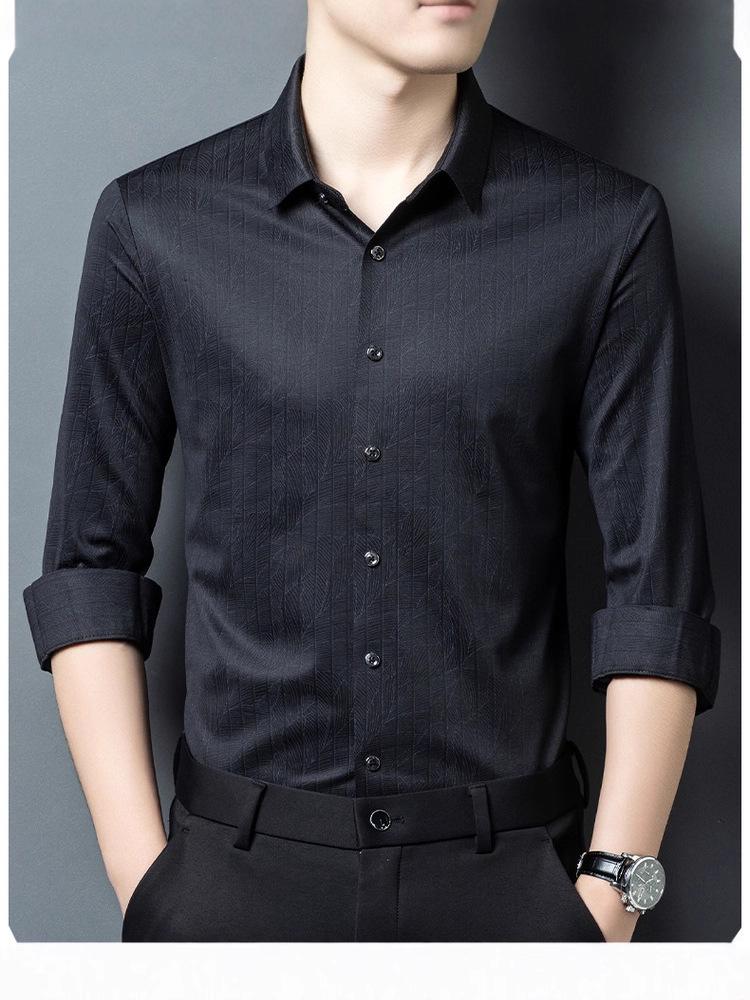 Autumn Seamless High-Elastic Men's Non-Iron Wrinkle-Resistant Long Sleeve Business Shirt