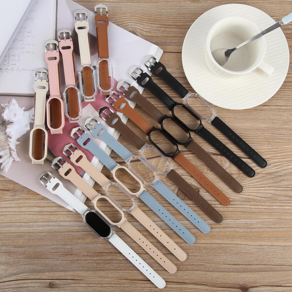 For Xiaomi Smart Band 8 PC Watch Case Integrated Ultra Fiber Leather Quick Release Watch Strap