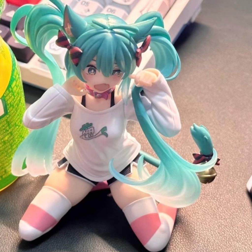 About 11Cm Miku Anime Figure Cat Ear Kneeling Posture Kawaii Girl Figurine Model Doll Collect Desktop Decor Toys Gift For Fans