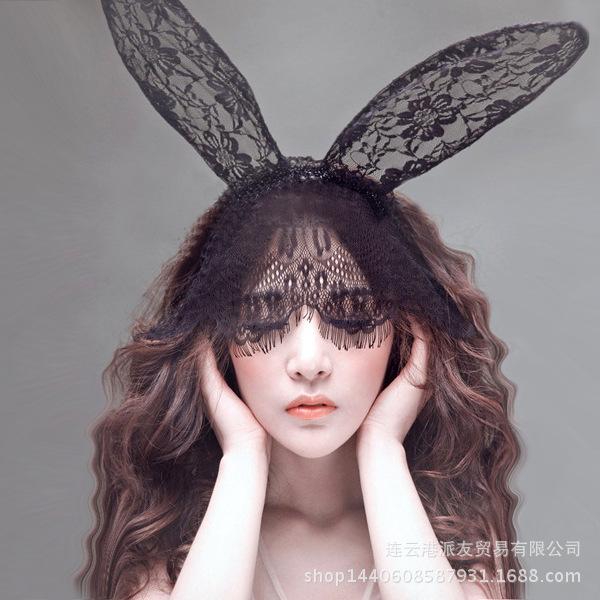 Sexy Lingerie Uniform Seduction Accessories Lace Veil Eye Mask Rabbit Long Ears Headband Hairpin