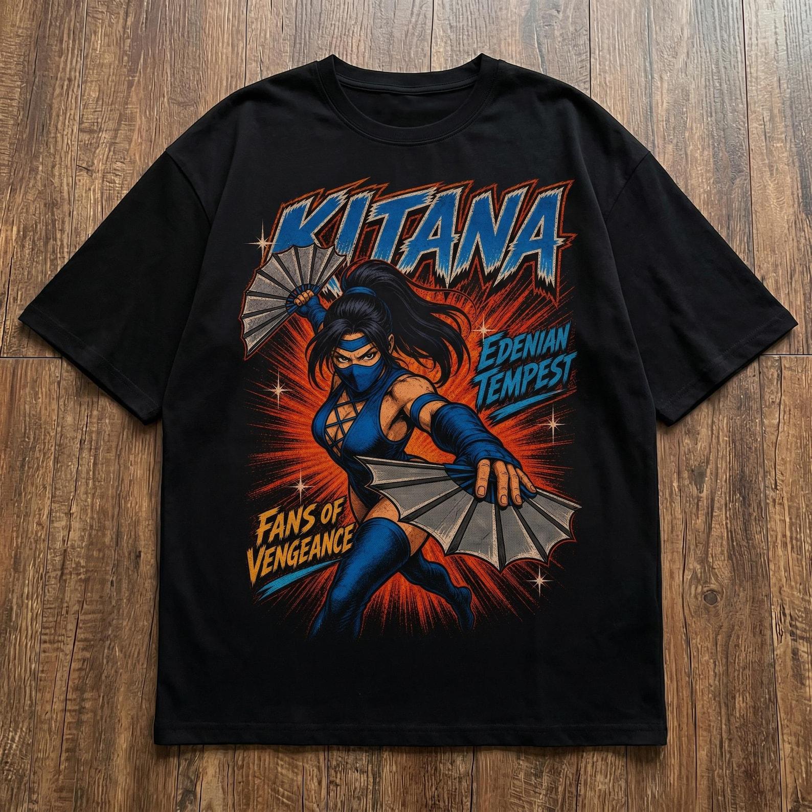 Kitana Edenian Tempest Loose Drop Shoulder T-Shirt, Mortal Kombat Graphic Tee 4XL