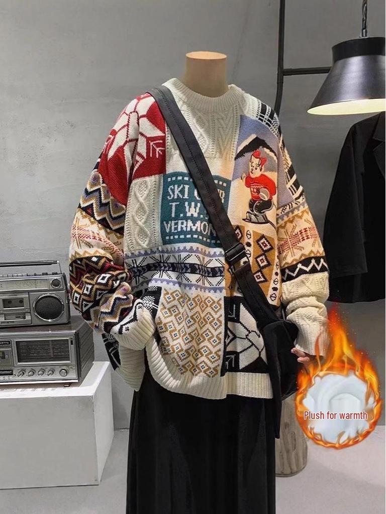 Men's Christmas Sweater: Thick, Warm Knitwear in Hong Kong Style - Trendy, Loose-Fit for Couples