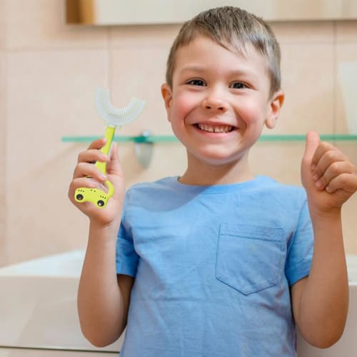 Soft, U-shaped Children's Toothbrush for Ages 2-12, with a 360× Mouth-cleaning Design and Soft Silica Gel Brush Head. Silicone Baby Teething Toy Tooth